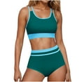 thumbnail image 4 of VBTAPA Swimsuits for Women High Waisted Bikini Sets Color Block 2 Piece Swim Suits Scoop Neck Beach Bathing Suits Swimwear Prime Sales Today Green M, 4 of 9