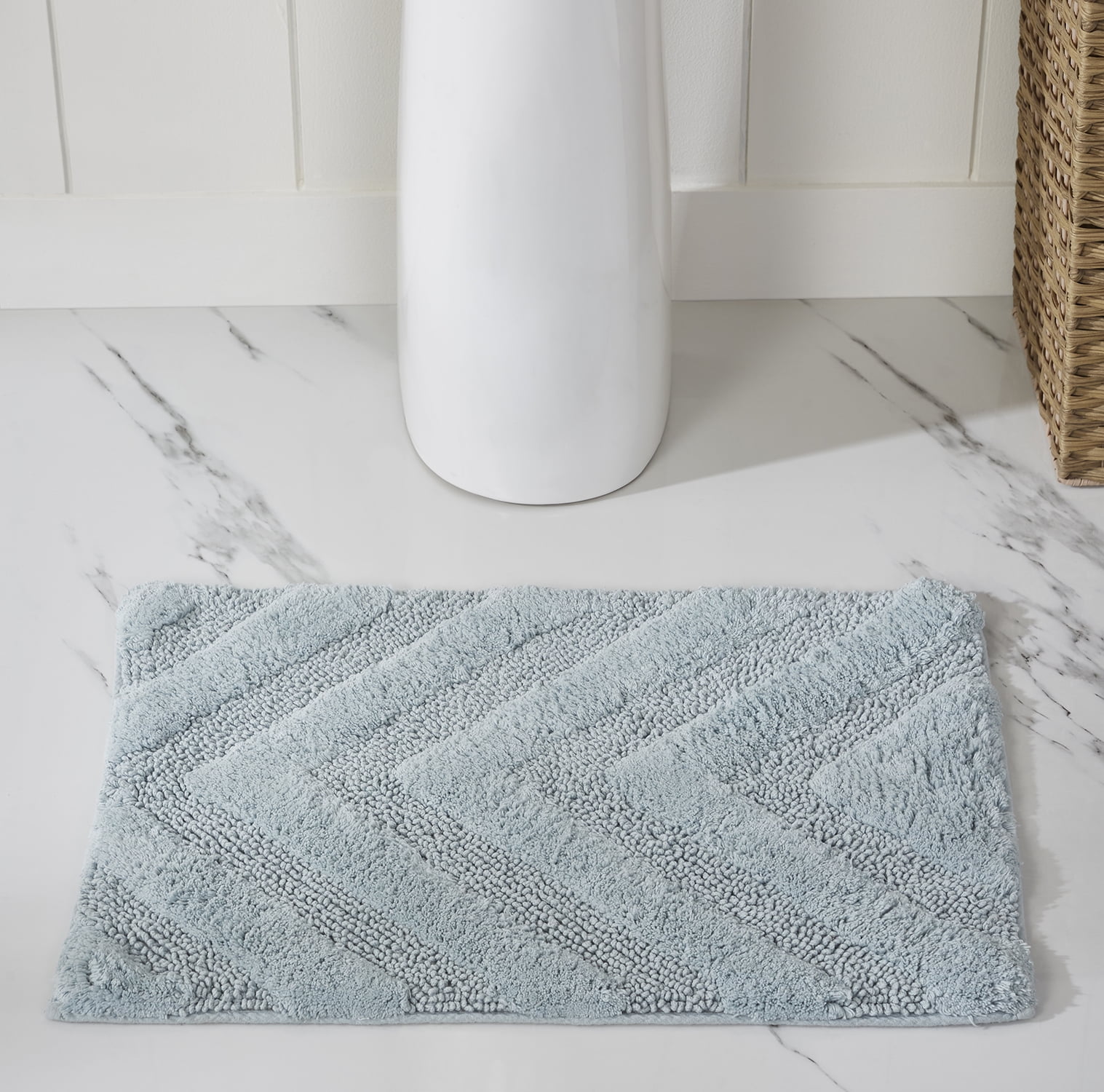 Better Trends 2 Piece Bathroom Rug Set 100% Cotton Extra Soft Tufted Bath Rug Water Absorbent Non-Slip Bath Mat Machine Washable (Blue) Hugo Collection