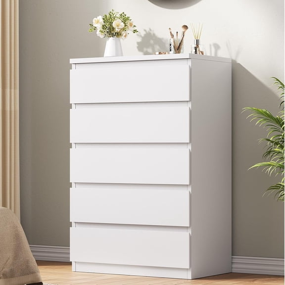 5 Drawer Dresser for Bedroom, in Simply Modern Chest of Drawers, Wood Storage Dresser with Deep Drawers for Living Room Hallway Entryway