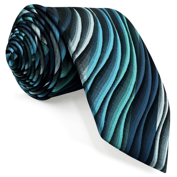 S&W SHLAX&WING Mens Ties Ripple Blue Multicolored Silk Green Extra Long 63 inches