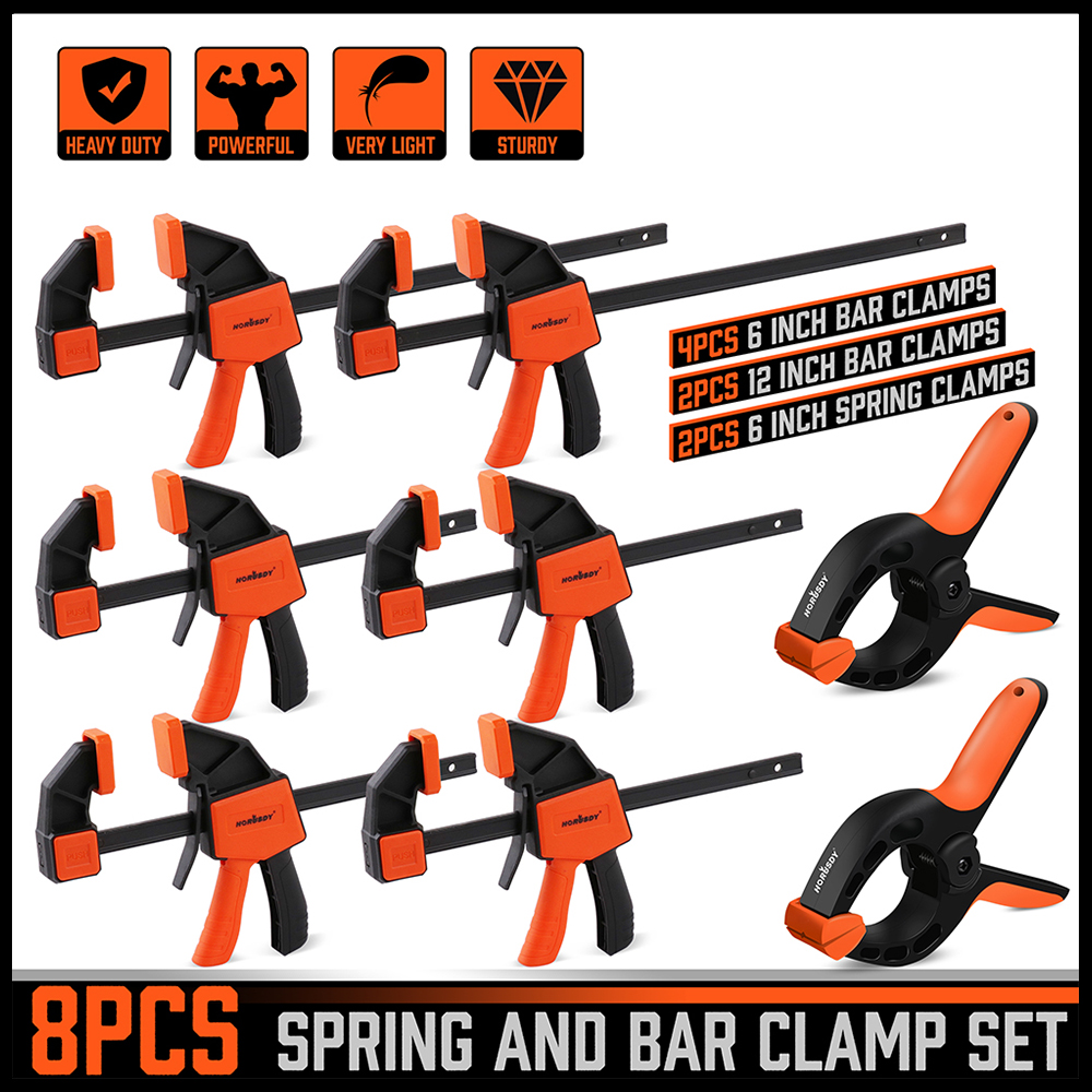 HORUSDY 8-Pack Bar Clamps for Woodworking, 12" and 6" Bar Clamps, Wood Working Clamp Sets, Quick Clamps F Clamp with 150 LBS Load Limit (8-Pack Wood Clamps)