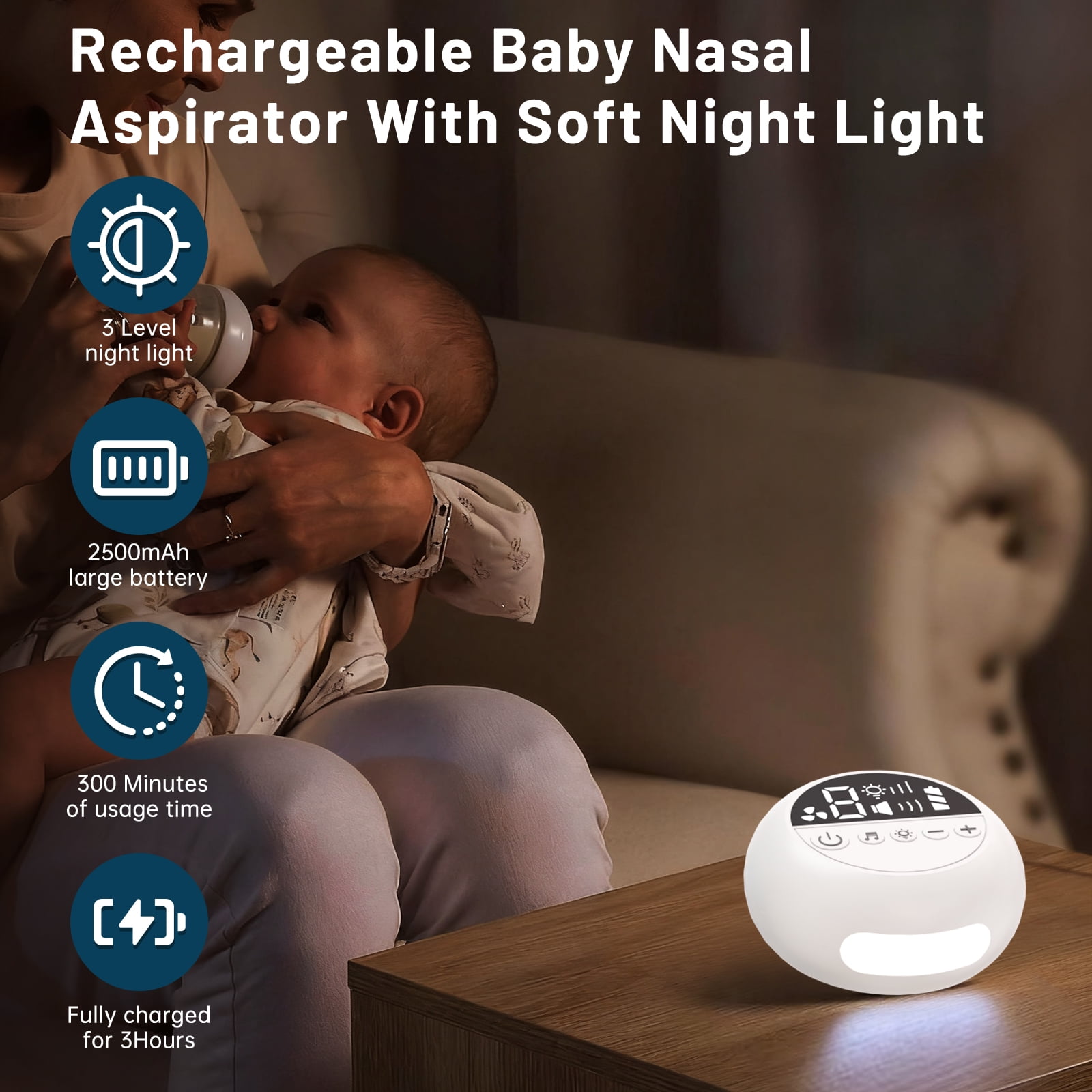 Cshidworld Nasal Aspirator for Baby, Electric Baby Nose Booger Sucker with 9 Levels Suction, Night Light & 10 Nursery Rhyme Soothing Function, Automatic Nose Suction for Toldder Child, 3 Silicone Tip