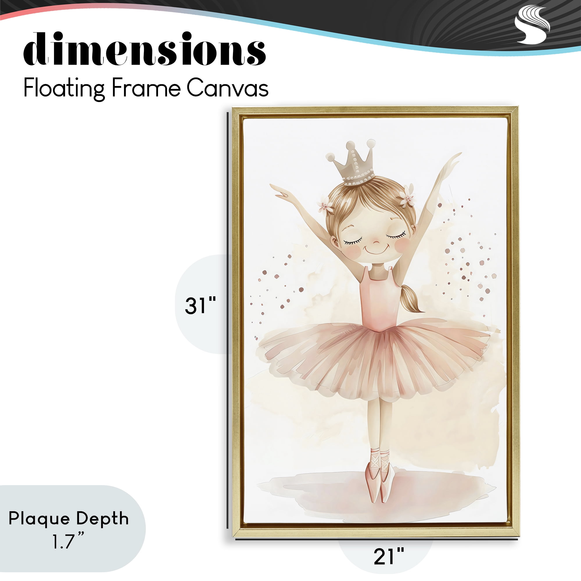 Stupell Industries Crowned Ballerina with Flowers Gold Framed Floater Canvas Wall Art, design by Creative Studio