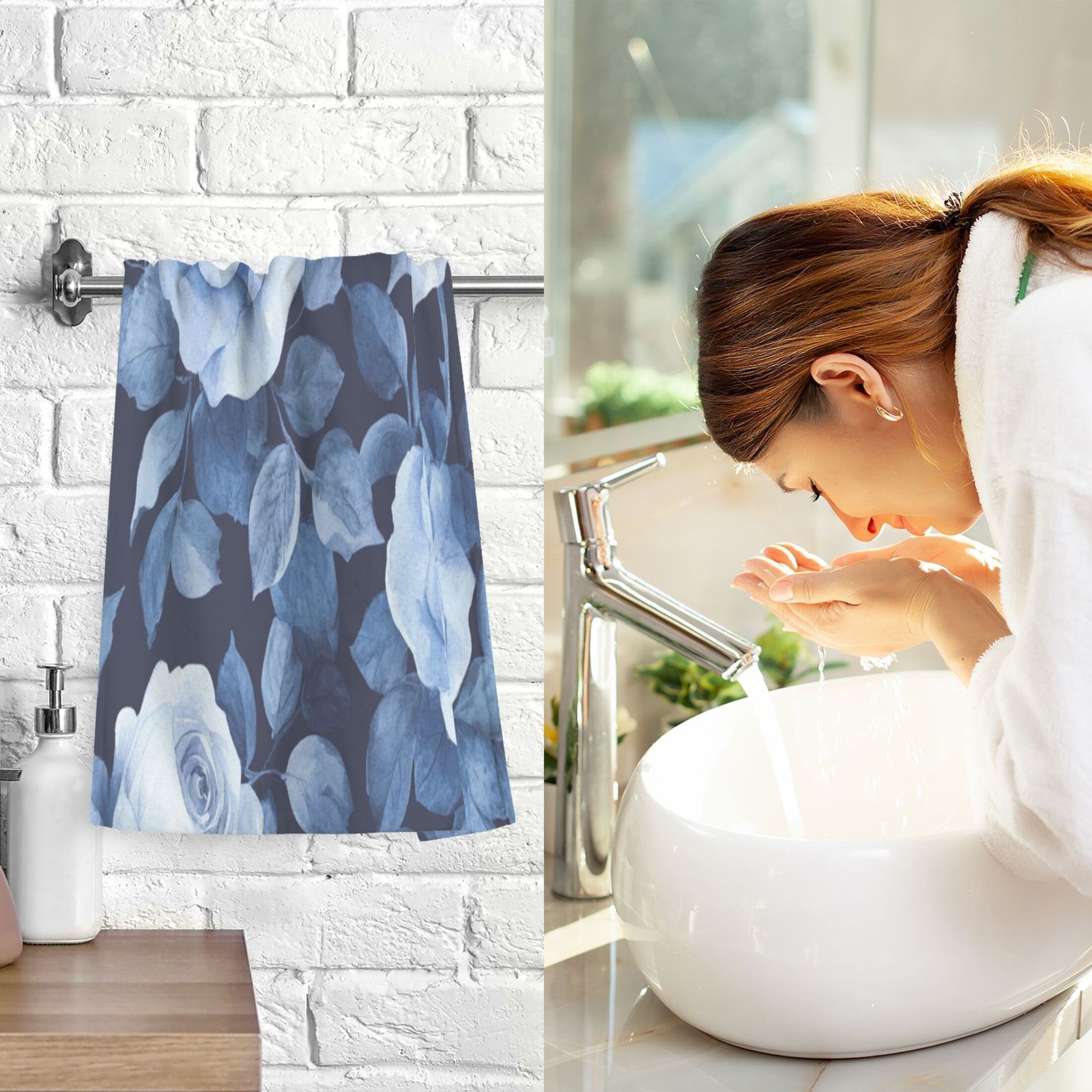 Cotton Towel Two-Piece 16x28 Inch One Sizex2 Face Towel Set Towel Set Cotton Hand Bath Towel Bathroom Beach Teal Roses