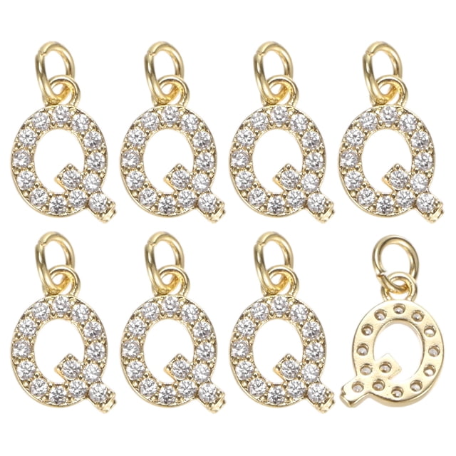 Uxcell 8 Pack 0.1" Encanto de letra Q de strass completo para pulseras/brazaletes de bricolaje dorado