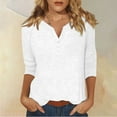 thumbnail image 2 of DENGDENG Womens 3/4 Length Sleeve Tops for Summer Button Down Casual Tshirts V-Neck Elbow Sleeve Blouses Petite Three Quarter Length Shirts Work Trendy Clothes White M, 2 of 5