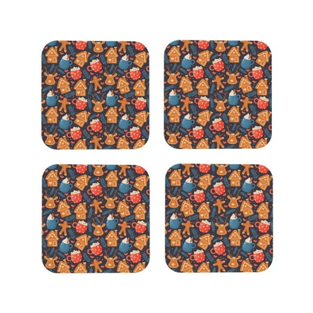 

Fuzoiu Snowman house leaf Print Leather Coasters Set Drink Coasters Set of 4 for Tabletop Protection Durable PVC Coasters Home Décor and Housewarming Gift-Square