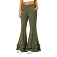thumbnail image 2 of Flare Pants for Women Wide Leg Elastic Waist Loose Casual Pants Layered Ruffled Hem Pants with Pockets, S, 2 of 5