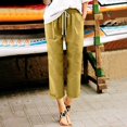 thumbnail image 4 of Women Fashion Solid Color Cotton Flax Elastic Long Pants Beach Leisure Trousers, 4 of 4