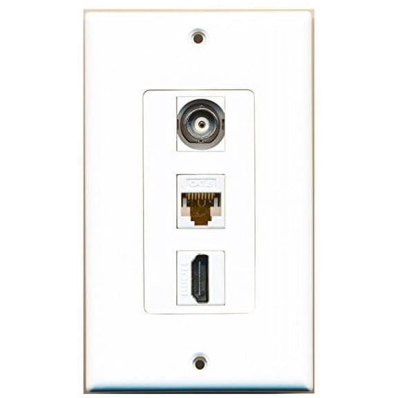 RiteAV - 1 Port HDMI and 1 Port BNC and 1 Port Cat6 Ethernet White Decorative Wall Plate Decorative