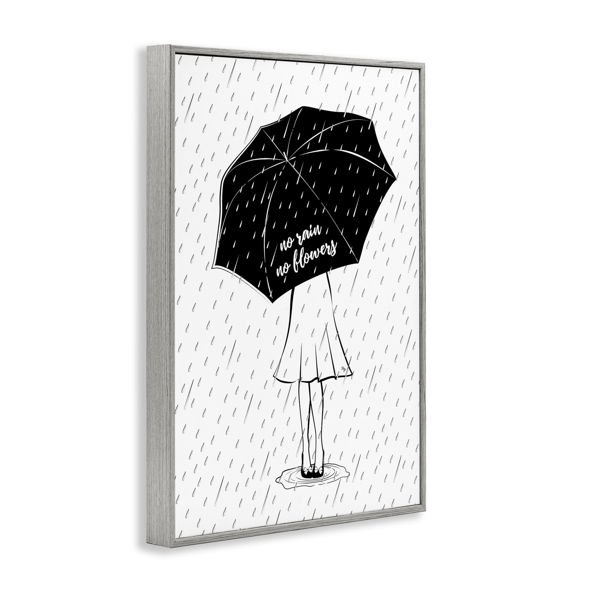 Stupell Industries No Rain No Flowers Novelty Painting Gray Framed Art Print Wall Art, 20 x 30