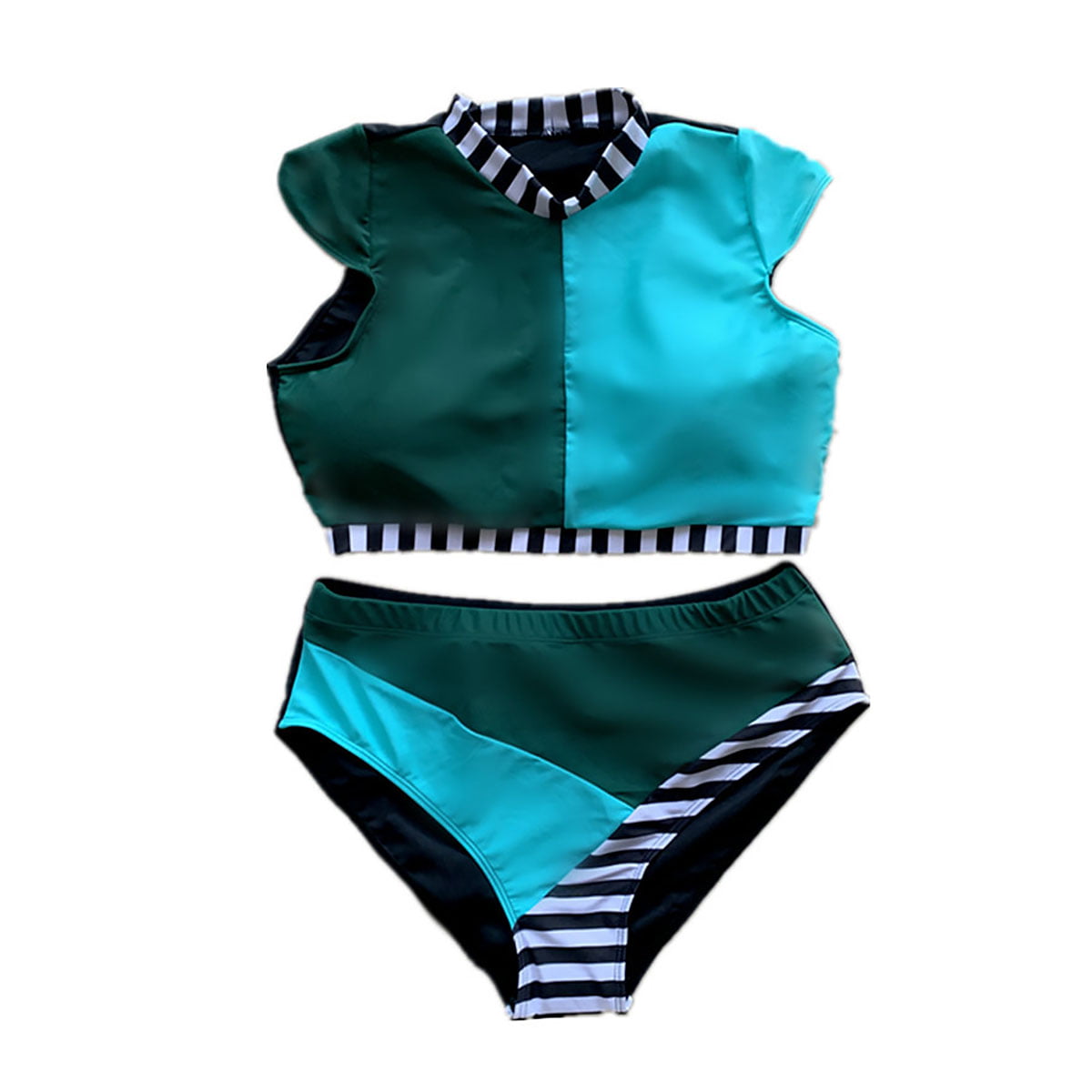 HAWEE Women's Striped Color Block Stitching Bikini Set Sexy High Waist Rash  Two Piece Bathing Suits Plus Size Swimsuits 