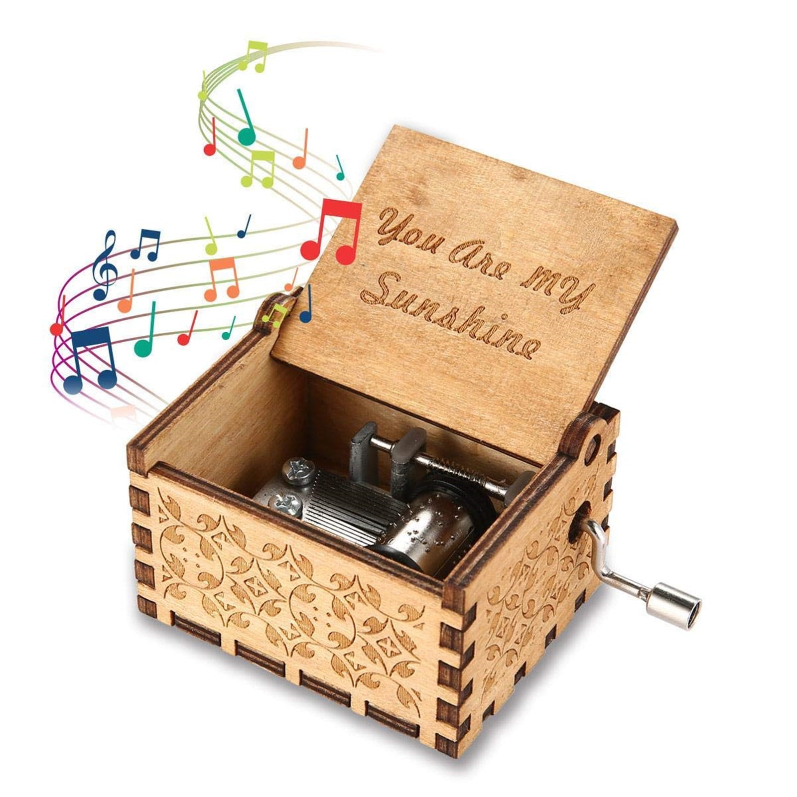 Personalised Retro Vintage Engraved Wooden Hand Crank Music Box Birthday Gift 