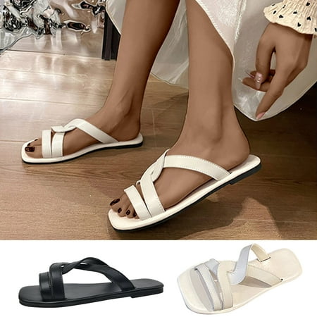 

Cethrio Sandals for Women Flats Shoes- on Clearance Wide Width Flat Beach Slides Sandal Open Toe White Dressy Sandals/ Slides Size 7