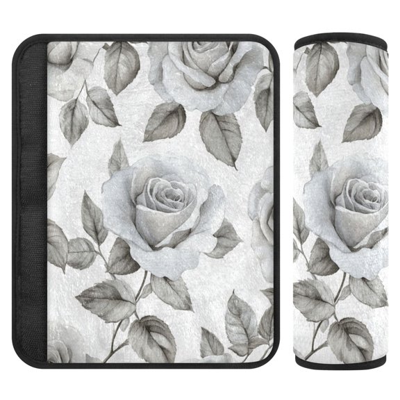 Qxltty Rose Pattern in Gray and White Tones Car Seat Strap Pads are Soft and Snug Fitting for All Cars Backpacks Pushchair