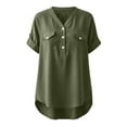 thumbnail image 5 of Womens Soft Short Sleeve 2026 Spring T-shirts Casual Cotton Linen Lightweight Half Button Up Henley Blouse, 5 of 8