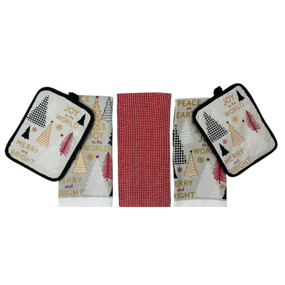 Serafina Home Holiday Winter Christmas Kitchen Towels Pot Holders Set: Winter Wonderland with Merry Bright in The Woods