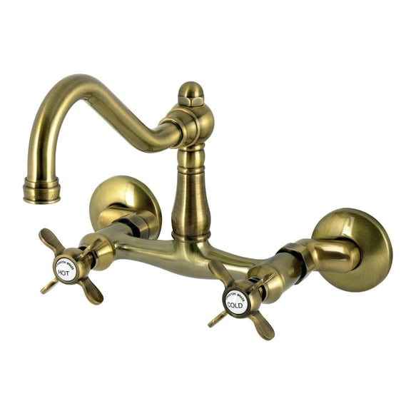 Kingston Brass KS3223BEX Essex Double-Handle Wall-Mount Bridge Kitchen Faucet, Antique Brass