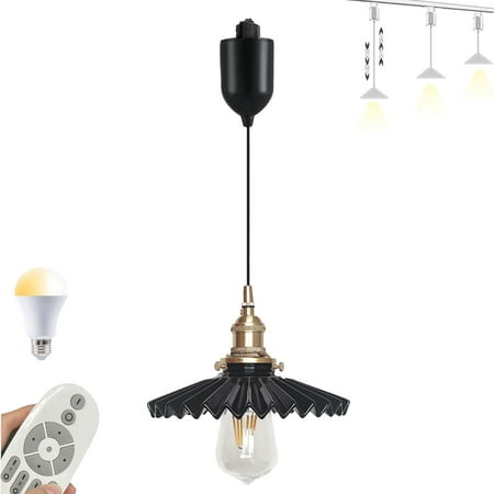 

FSLiving Adjustable Levitate Track Pendant Light H-Type Retractable Lift Track Lamp with Ceramic Marble Black Shade Remote Control Dimmable Color Changing Light for Kitchen Island - 1 Light