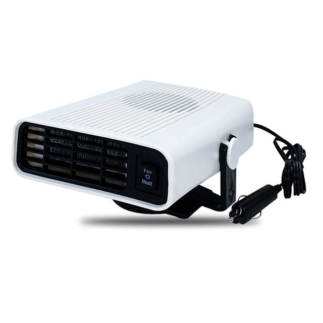 Calentador de coche, calentador eléctrico portátil para descongelar parabrisas, ventiladores de refrigeración con base giratoria de 360 grados, 12 V, blanco, para coches pequeños