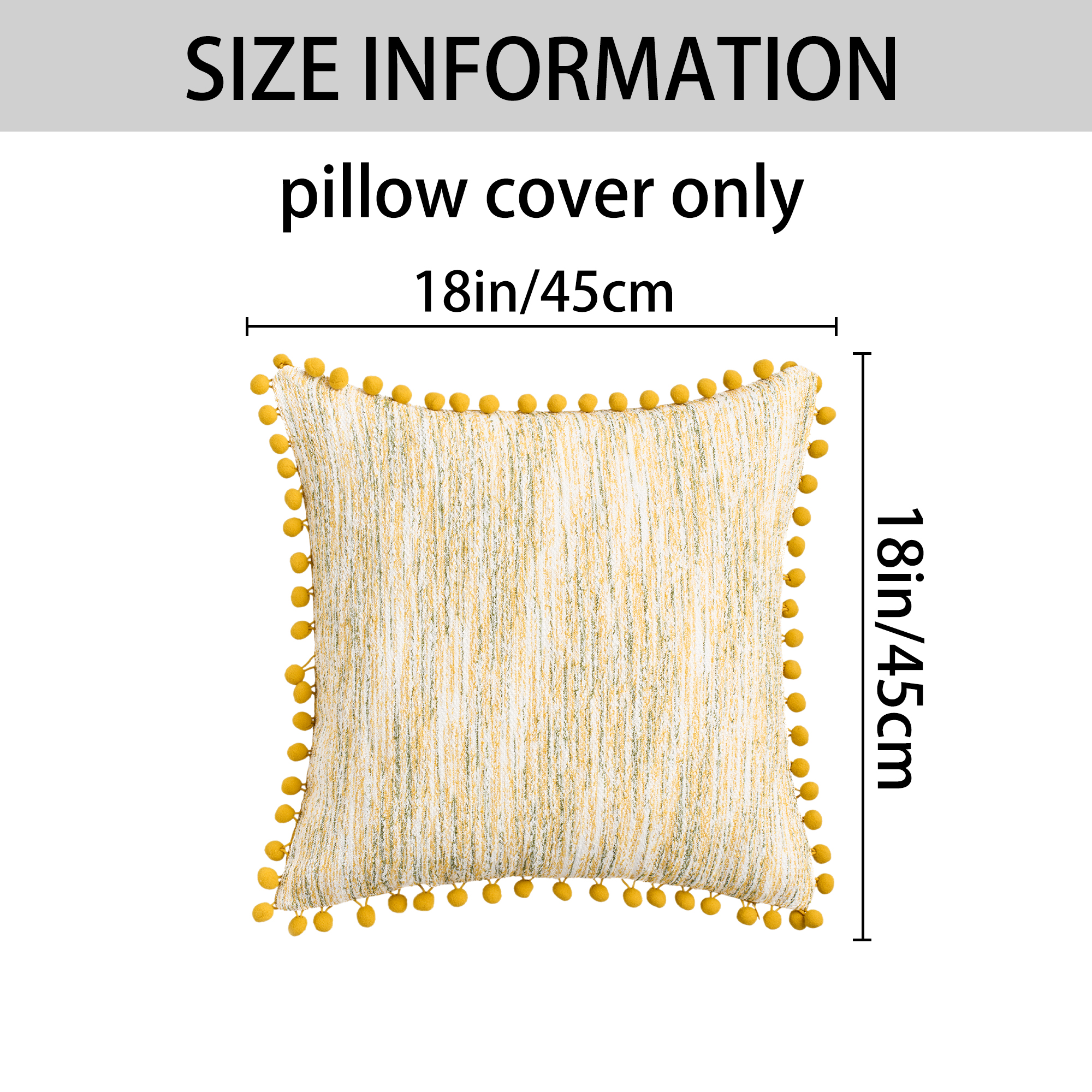 Unique Bargains Pack of 2 Chenille Throw Pillow Covers with Pom-poms 18" x 18" Yellow