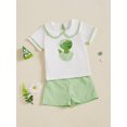 thumbnail image 5 of Baby Toddler Girls Shorts Clothing Set, 6 12 18 Months Short Sleeve Doll Collar Embroidery T-shirt with Plaid Shorts Summer 2-piece Outfit, 5 of 9