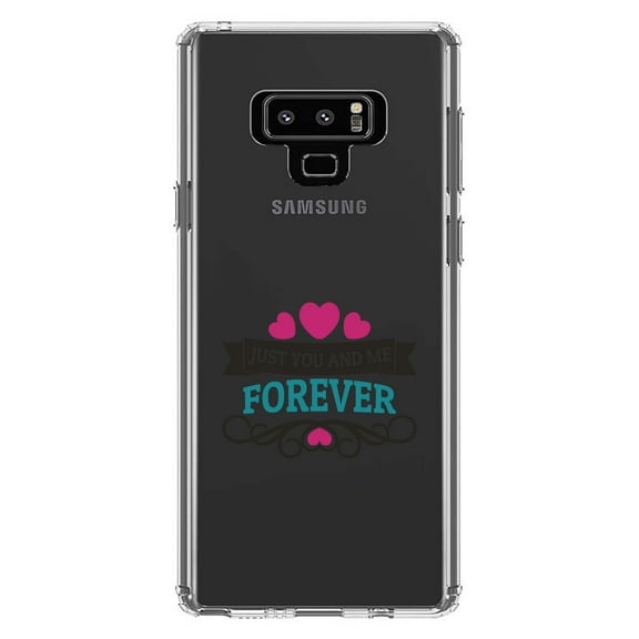 DistinctInk Clear Shockproof Hybrid Case for Samsung Galaxy Note 9 - TPU Bumper Acrylic Back Tempered Glass Screen Protector - Just You And Me Forever