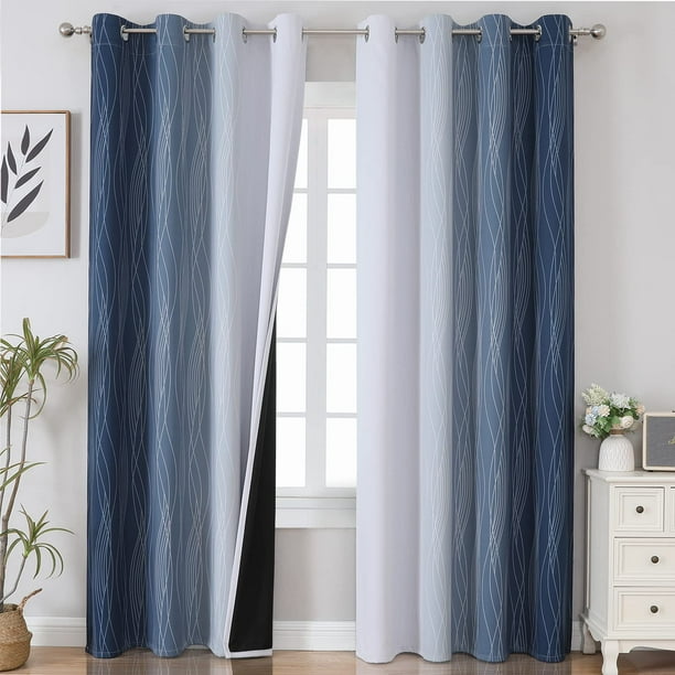 Cortinas opacas Estelar Textiler, blanco grisáceo y azul marino, 244 cm