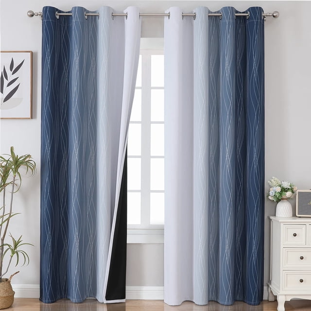Cortinas opacas Estelar Textiler, 229 cm, azul marino y gris, 2 paneles