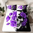 thumbnail image 2 of Manfei Spooky Skeleton Full Size Sheets,Gothic Theme Bed Sheets,Purple Flower Floral Sheet Sets For Men Women,Super Cozy Room Decor,4 Pieces, 2 of 7