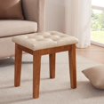 thumbnail image 4 of Upholstered Ottoman Stool with Padded Seat, Tufted Vanity Stool with Solid Wood Legs, Accent Stool, Faux Leather Ivory, 4 of 11
