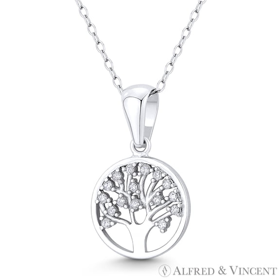 Tree-of-Life / Etz Chaim Charm CZ Crystal 24x14mm Pendant in .925 Sterling Silver w/ Rhodium