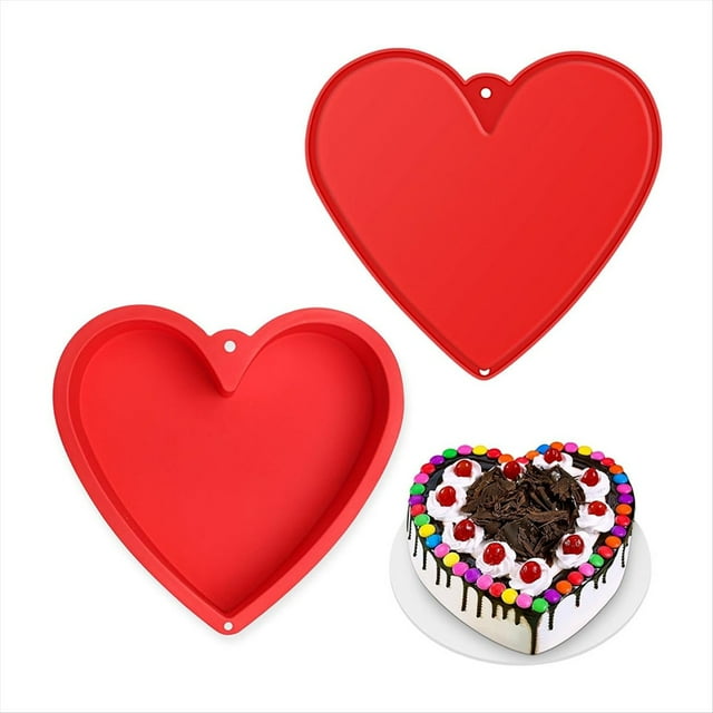 Moldes para Pasteles en Forma Corazón 8,6 Pulgadas, Molde para Pasteles Corazón Silicona Antiadherente, Juego Moldes para Pasteles con Forma Corazón para Brownies
