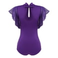 thumbnail image 4 of YONGHS Womens Mock Neck Ballet Dance Bodysuit Short Sleeve Cutout Back Dance Leotard Purple XXL, 4 of 7