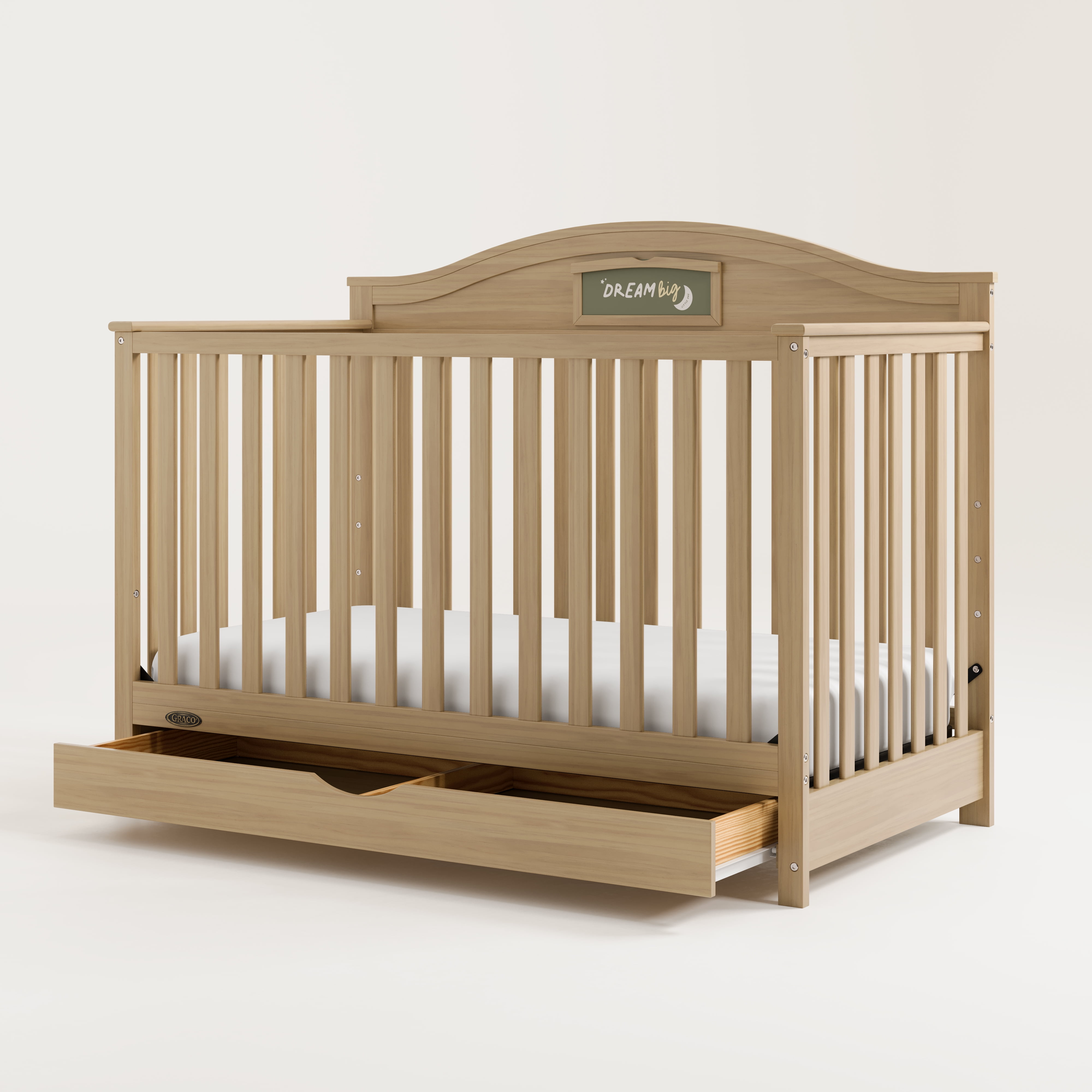 Graco Story 5-in-1 Convertible Baby Crib with Drawer and Reversible Headboard, Driftwood