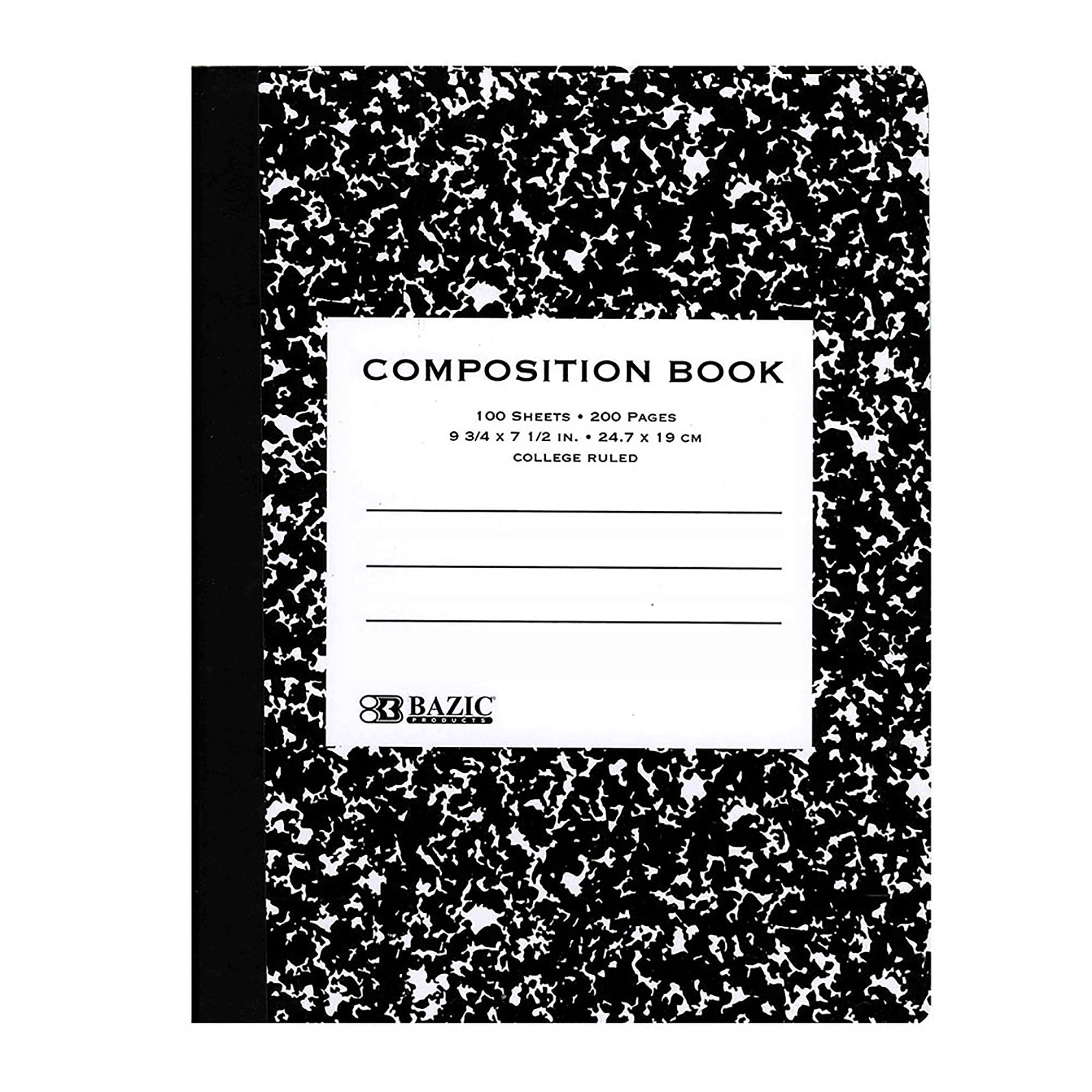 BAZIC Composition Book Black Marble College Ruled 100 Sheet Notebook, 1-Pack