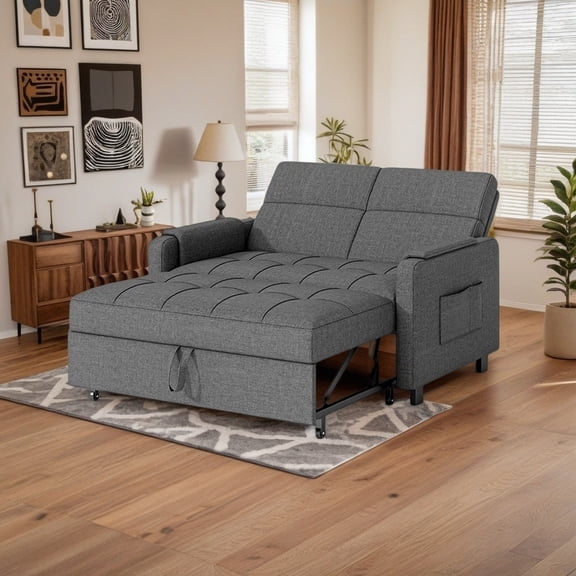 Modern Convertible Sofa Bed,Jolifa 3-in-1 Pull Out Couch & Small Loveseat Sleeper with Removable Linen Cover, Adjustable Futon for Living Room, Office, Apartment, Dark Grey