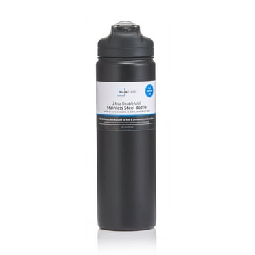 Mainstays 24 fl oz Rich Black Solid Print Insulated Stainless Steel Water Bottle with Flip-Top Lid