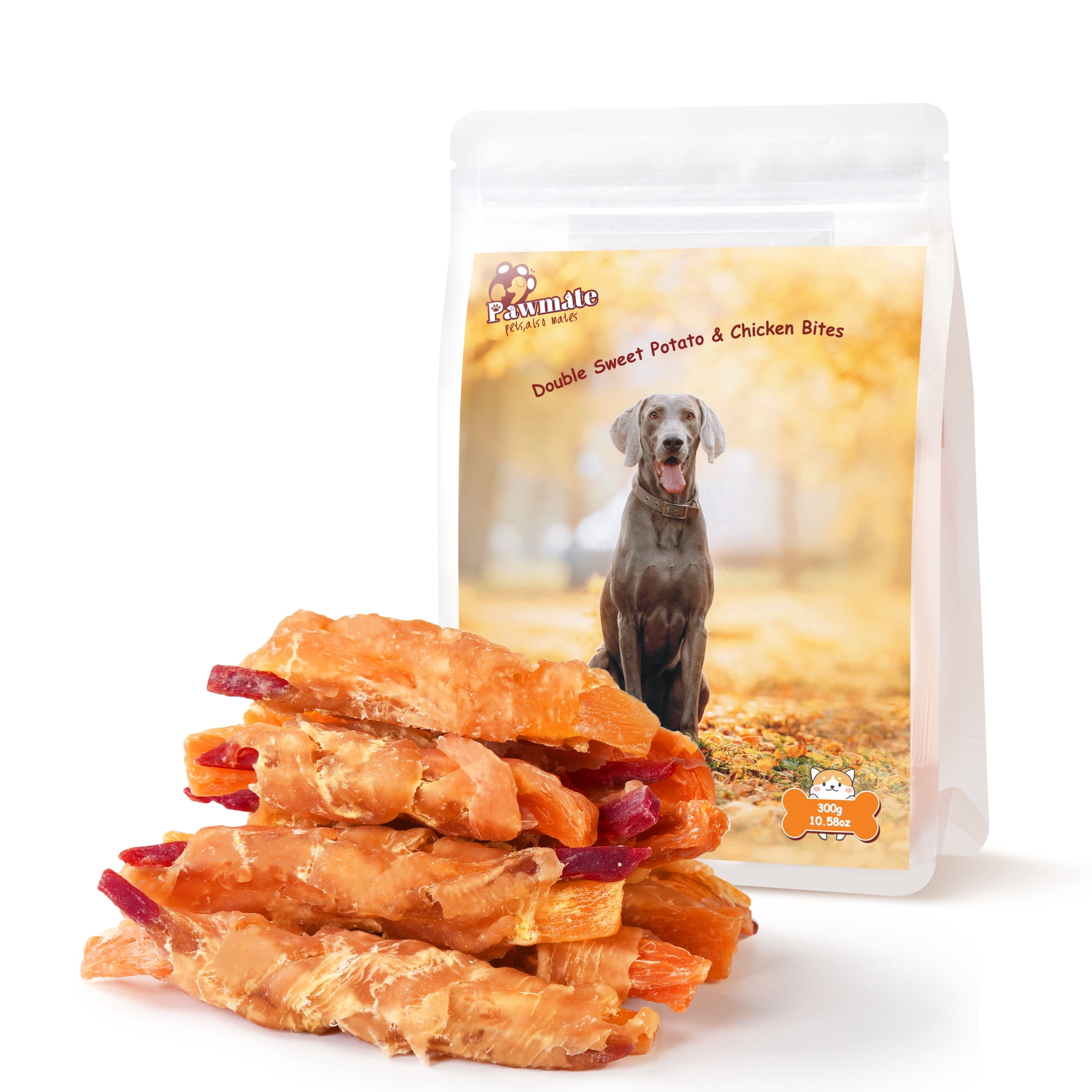 Pawmate Chicken & Double Sweet Potato Dog Treats, Healthy Nutritious Snacks Chewy for All Dogs, 12-15 ct Packet