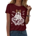 thumbnail image 1 of Fgnfyis T-Shirt Graphique à Manches Courtes d'Halloween pour Femmes Col Rond Décontracté pour Fête d'Été avec Jeans Hauts pour Femmes Vin P, 1 of 5