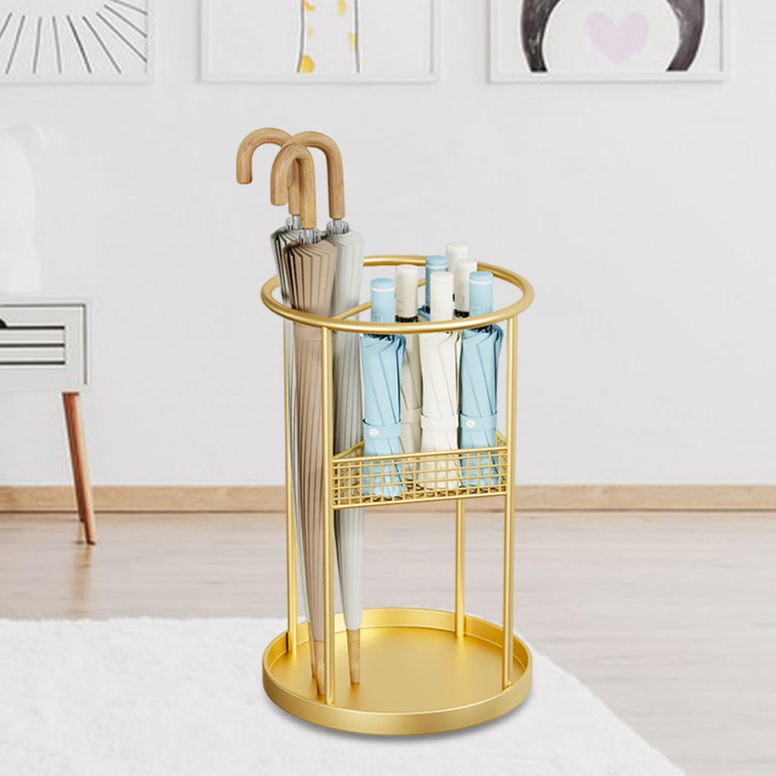 kowaku Umbrella Storage Bucket Commercial Umbrella Holder Versatile Decoration Round Compact Rack Organizer Stand for Rain Gear Home Gold