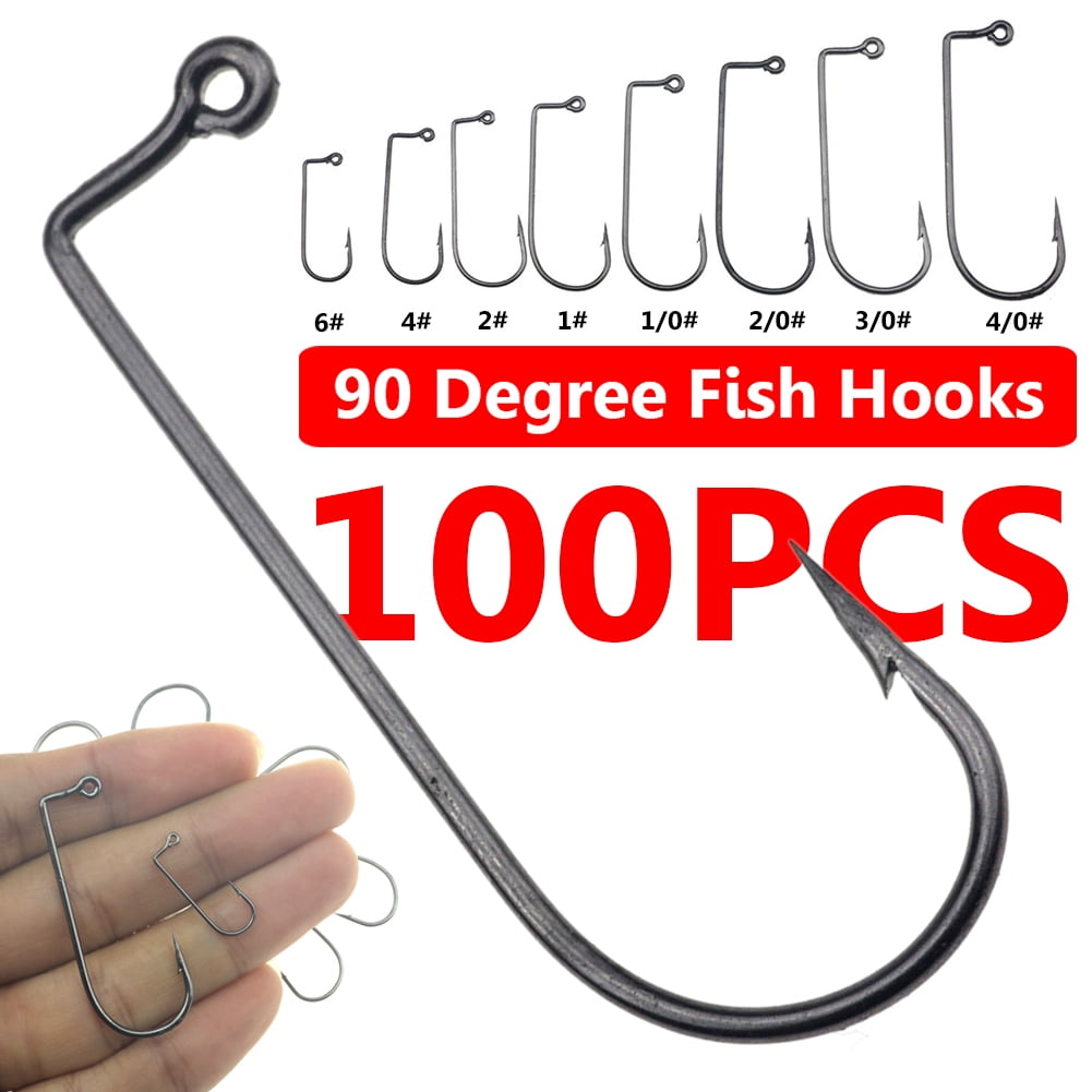 100pcs Worm Hook Jig Big Fishing Hooks Black Fishhook Size 1/0 2/0 3/0 4/0 5/0 