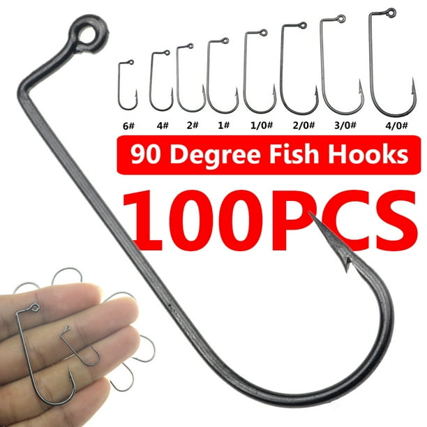 Cheers 100Pcs High Carbon Steel 90 Degree Jig Fish Hooks for Outdoor Sea  Ocean Fishing 