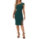 thumbnail image 1 of Vestidos sin mangas de un solo hombro INSPIRE CHIC para mujeres, vestido ajustado de moda con manga corta y dobladillo con abertura, color verde oscuro, talla S, 1 of 1