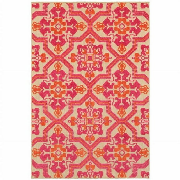 7 x 10 ft. Pink & Orange Medallion Indoor & Outdoor Area Rug