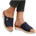 thumbnail image 4 of LOVZFMLL Women's Wedge Sandals Casual Open Toe Slip On Shoes Comfort Slides for Summer Dressy Women's Outdoor Footwear Dark Blue 8, 4 of 9