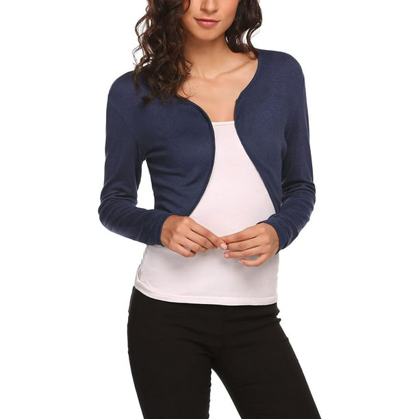Shrug Bolero Cardigan for Womens Long Sleeve Short Little Cropped Sweater  Knit Jackets for Dress S-XXL B_navy Blue XX-Large - Walmart.com