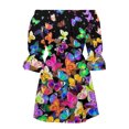thumbnail image 4 of Robe d'Été pour Femmes 2024 Mode Grande Taille Col Rond Ligne A Imprimée Décontractée Manches Courtes à Volants 50 % de Réduction Liquidation!, 4 of 5