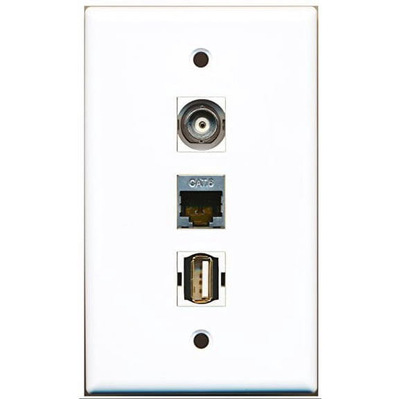 RiteAV - 1 Port USB A-A and 1 Port Shielded Cat6 Ethernet and 1 Port BNC Wall Plate