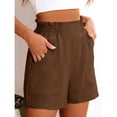 thumbnail image 4 of Linen Shorts for Women Casual Comfy Shorts Summer Trendy Mid Waisted Short with Pockets 2026 Brown, S, 4 of 6